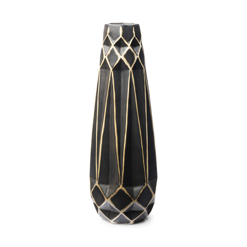 Wrought Studio Marylou Black/Gold 18'' Ceramic Floor Vase Wayfair